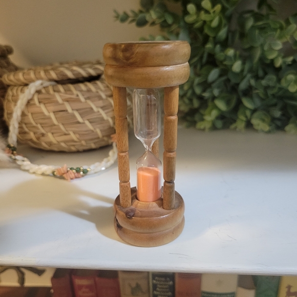 Vintage Other - Wooden Hourglass Vintage Mini Glass Orange Sand Timer